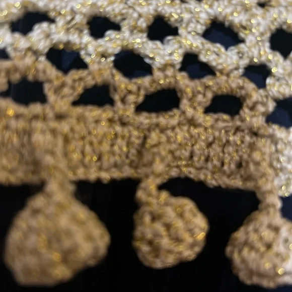 Lily Pulitzer Rachelle Navy Flowy Gauze Dress crocheted gold pompoms - Picture 3 of 6